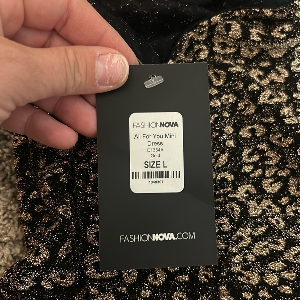 BNWT FashionNova All For You Mini Dress Gold and Black Cheetah Long Sleeve Large - Picture 5 of 5
